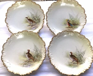 Limoges Pintado a Mano Firmado 4 Platos de Pájaro Juego Raphael Weill & Co. SF - Imagen 1 de 7