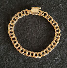 Vntg 14K gold double-link chain charm bracelet, 7.5", 15.54g