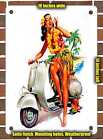 METAL SIGN - 1954 Vespa Calendar Pinup Girl July August - 10x14 Inches