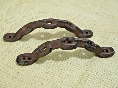 2 Large Cast Iron Antique style CHAIN Barn Handle, Gate Pull, Shed Door Handles Cover