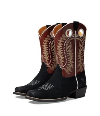 Ariat Youth Kid's Cutter Toe Derby Monroe 8" Western Boots Black Roughout/Crimso - Image 1 of 4