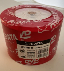 RIDATA Blank 16X DVD-R DVDR Branded Logo 4.7GB Media Disc 50 Pk - Picture 1 of 5