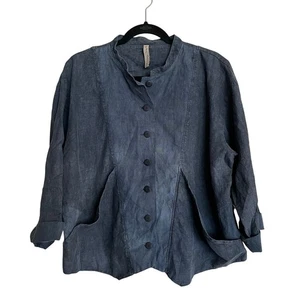 Cynthia Ashby Jacket Topper 100% Linen Flax Blue Lagenlook Boho Artsy Size 1 - Picture 1 of 6