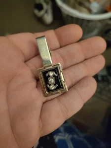 VINTAGE GOLDFARBEN SCHWARZ MIT KLAREN KRISTALLEN KRAWATTENSCHLIESSE CLIP BAR - Bild 1 von 3
