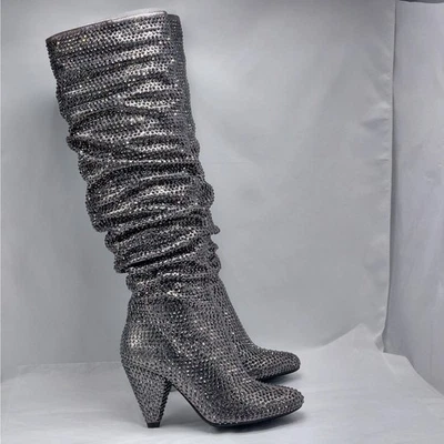 INC Gerii3 Rhinestone Slouchy Knee High Boots Women’s 5.5M Pewter High Heel - Image 1 of 4
