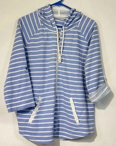 Princess Cruises Womens Blue Striped Full Zip Hoodie Drawstring Lace Trim Size L - Picture 1 of 14