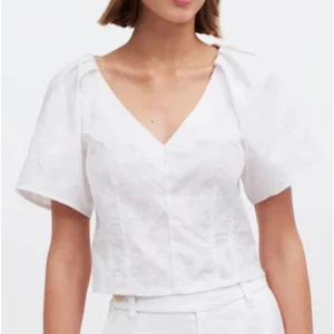 Madewell Darted V Neck Short Sleeve 100% Cotton Trendy Top US Women's 00 New - Picture 1 of 8