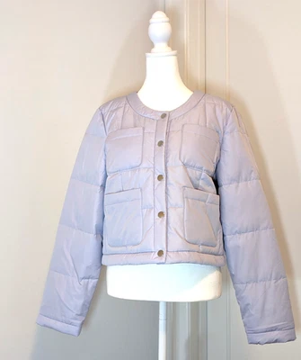 J. Crew 绗缝 Louisa Lady Puffer 夹克女式小号薰衣草短 — 第 1/4 张图片