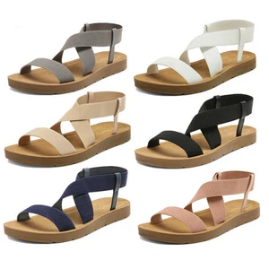 DREAM PAIRS Women's Open Toe Ankle Strap Casual Summer Elastic Flat Sandals - Picture 1 of 15