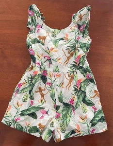 janie and jack green/white/pink monkey romper EUC size 7 - Picture 1 of 2