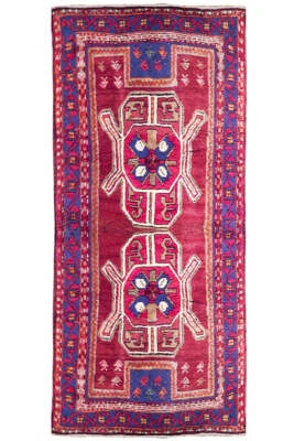4x8' Red Semi Antique Caucasian Kazak Runner 72961 - Image 1 of 4