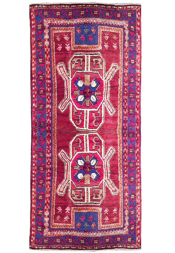 4x8' Red Semi Antique Caucasian Kazak Runner 72961 - Image 1 of 4