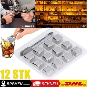 12Stk.Whisky Edelstahl Eiswürfel,Ice Cubes Metall Kühlsteine Wiederverwendbare - Bild 1 von 24