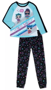 LOL Surprise Girls Pajamas Blue 6/6X Top Bottoms Colorful Graphics 2 Piece Set - Picture 1 of 12