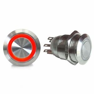 19mm Momentary Billet Button with LED Red Ring AutoLoc AUTSW42R street custom