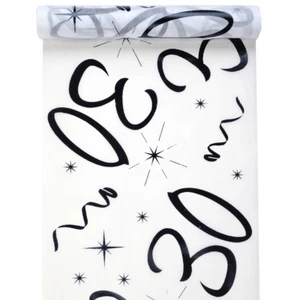 (2,19 €/m) Tischläufer 30. Geburtstag Vlies Dekostoff 30 cm x 5 m - weiß schwarz - Bild 1 von 2