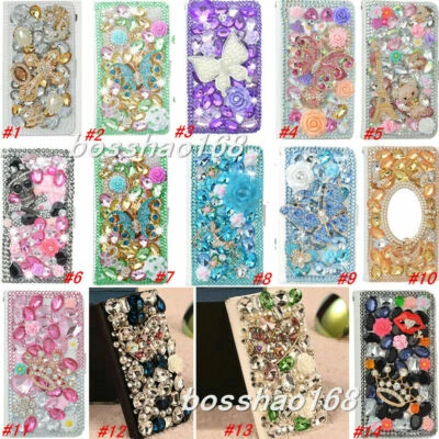Bling Crystal Magnetic Diamonds leather flip Slots wallet Women phone case cover - Image 1 of 4