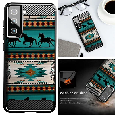 Para SAMSUNG [MUITOS MODELOS] - Capa TPU flexível de fibra de carbono - Cavalo ocidental azul-petróleo  - Imagem 1 de 4