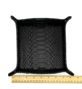 Echtes Python Leder Diener Tablett Catchall 9" Quadrat Italien Bergdorf Goodman Schwarz - Bild 1 von 13