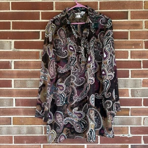 Take Two Clothing braun lila Paisley Tunika durchsichtig Popover Bluse 1X A785 - Bild 1 von 4