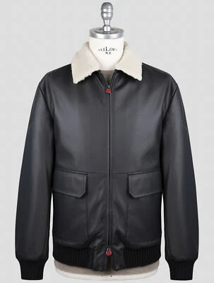 NEW KITON BLACK LEATHER LAMB COAT US 44 - EU 54 KCZ32 - Image 1 of 4