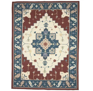 Reversible Hand-Hooked Dhurrie Oriental Rug Dining Room Decor Carpet 9X12 ft - Picture 1 of 13