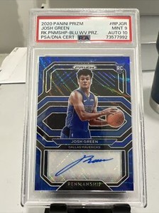 2020-21 Panini Prizm Penmanship Blue Wave Auto Josh Green RP-JGR PSA 9 AUTO 10