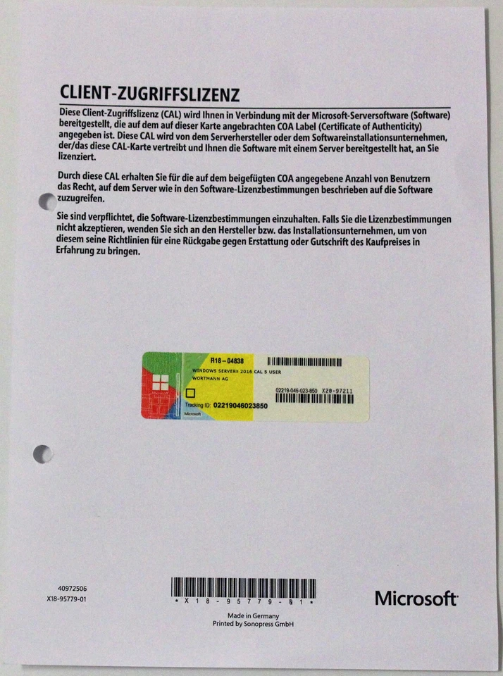 Microsoft Windows Server 2016  CAL - 5 User - Multilingual - Bild 1 von 1