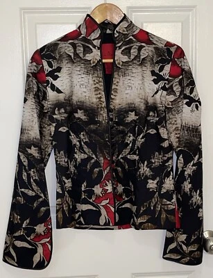 JS Collections Silk Blazer Jacket Mandarin Collar Knot Button Long Sleeve Size 4 - Image 1 of 4