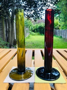 Set of 2 IKEA Red & Green Bud Vases Blown Art Glass Tube Cylinder - Picture 1 of 7