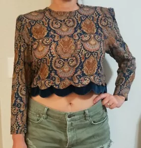 Blusa Recortada De Colección Años 90 Karin Stevens Recortada Borde Terciopelo Pieza de Calidad. Lindos pequeños - Imagen 1 de 8