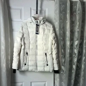 New Nautica white puffer hoodie full zip up jacket coat w hood sz L NWT - Picture 1 of 10