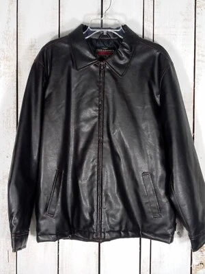 Mens Medium Faux Leather Full Zip Bomber Jacket Quilted Liner Insulated Brown - Image 1 of 4