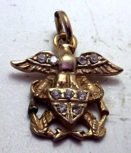 New Antique Sterling Silver Gilt Navy US Military Charm Pendant Rhinestone #Z406 - Picture 1 of 3