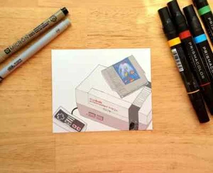 Nintendo Kunstdruck Zeichnung Bild Throwback Bild Home Wandbehang Deko - Bild 1 von 6