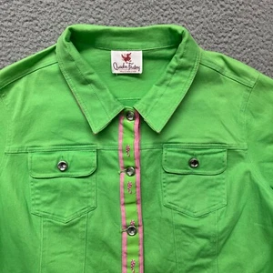 Quacker Factory Jacket Womens 1X Lime Green Whale Trim Rhinestone Buttons Art - Picture 1 of 8