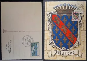 1955 France FDC Postcard-Coat of Arms ties 2 stamps cd Gueret - Picture 1 of 3