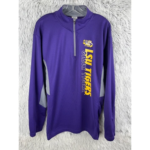 LSU Tigers Jacket Mens Large Purple Quarter Zip Mock Neck Pro Edge Pullover Top Cover