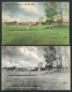 DANBURY, CT ~ 2 PCS RIDGEWOOD COUNTRY CLUB COLLOTYPE PUB 1 IS HAND COLORED 1930s - Picture 1 of 2