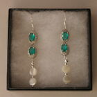 SILVER EARRINGS WITH RICH BLUE AQUAMARINE & M. OF PEARL 6 GR 5 CM LONG + HOOKS