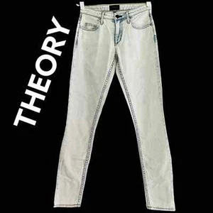 Pantalones de mezclilla Theory para mujer calce ajustado blanco azul ácido Billy talla 24 tiro bajo nuevos con etiquetas - Imagen 1 de 12