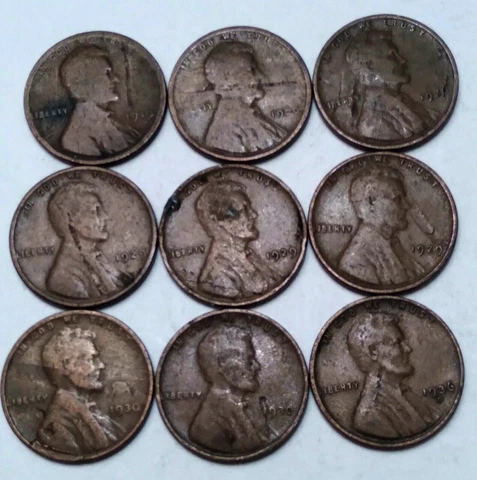 1919 1920 1926 1929 1930 1936 Lincoln Wheat Penny Cent~9 LAMINATION ERROR coins~ Cover