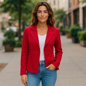 CHICOS Shawl Collar Sweater Jacket Size 2 Gold Buttons Hook Closure Long Sleeves - Picture 1 of 9