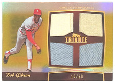 2011 Topps Tribute Quad Relic Gold Parallel Bob Gibson SP #TQR-BG /20