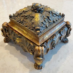 Cool Gold Tone Claw Feet Square Resin Ornate Box w/Lid Solid Claw Foot Box 8"x8" - Picture 1 of 17