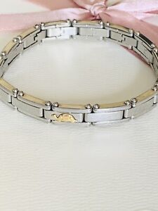 Stainless Steel Stretch Link Bracelet with Gold Tortoises