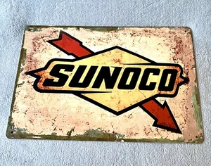 Letrero de hojalata de gasolinera Sunoco 8” X 12” letrero retro con logotipo rústico - Imagen 1 de 1