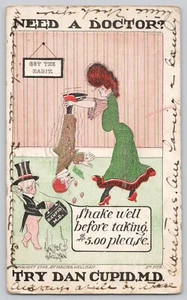 Postcard Comic Humor Need a doctor? Dan Cupid MD c 1908? - Picture 1 of 2