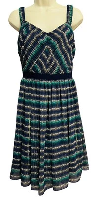 Antonio Melani Josephine Dress Size 2 Seaglass Navy Ikat Pleated Sleeveless Zip - Image 1 of 4