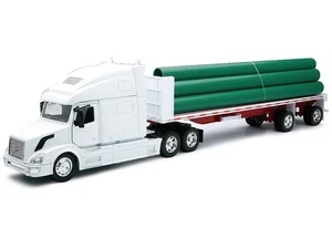 Volvo VN-780 Truck with Flatbed Trailer and Long Pipes White "Long Haul Truckers - Picture 1 of 3